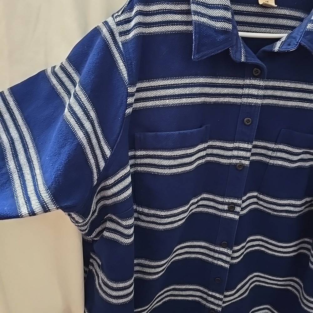 Duluth Trading Co Women's Shacket Blue White‎ Stripe Flannel Cotton Plus Size 4X - Picture 4 of 14